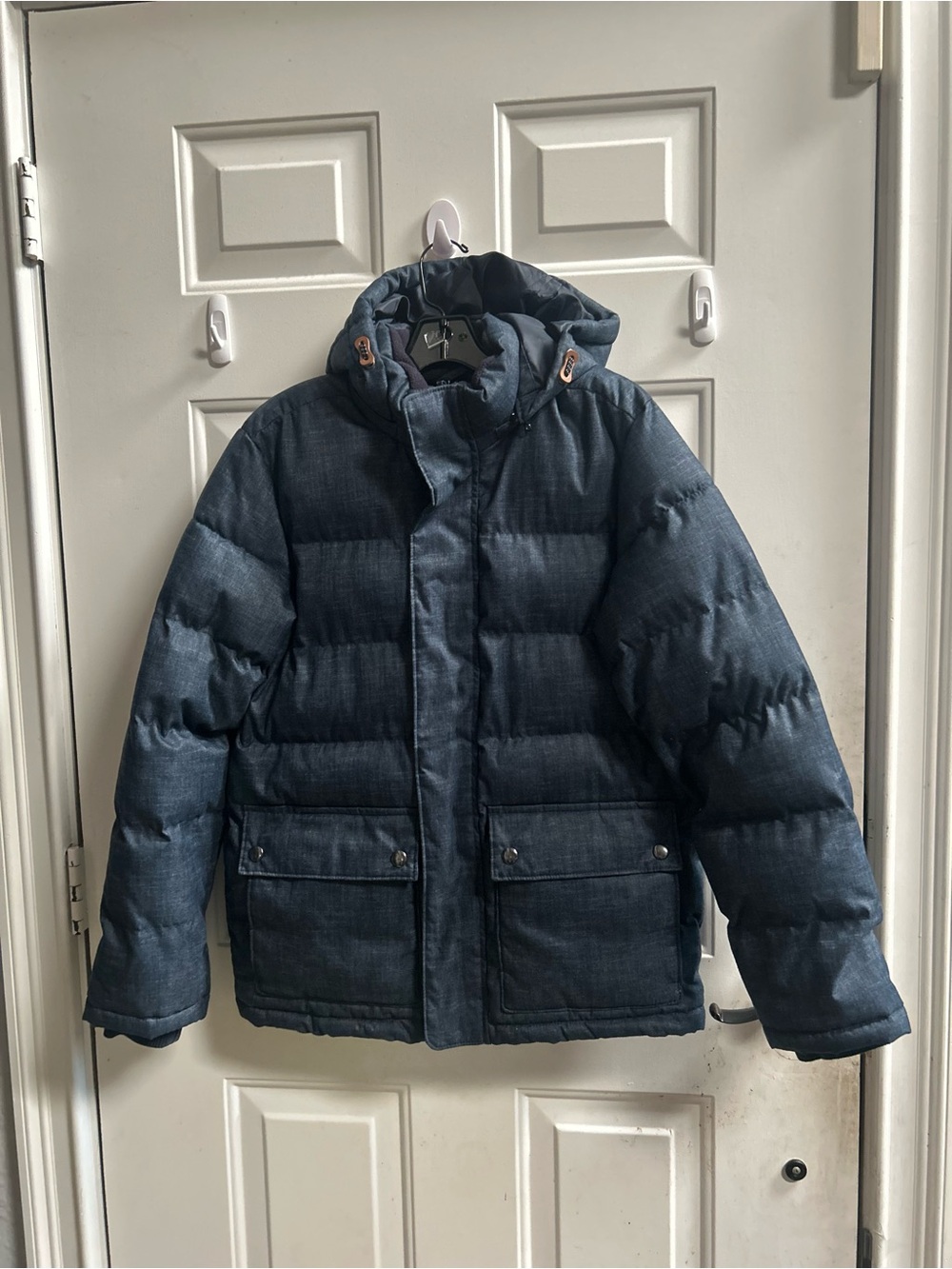 Old Navy men’s Hooded Puffer in dark Navy wash  Jacket Sz S